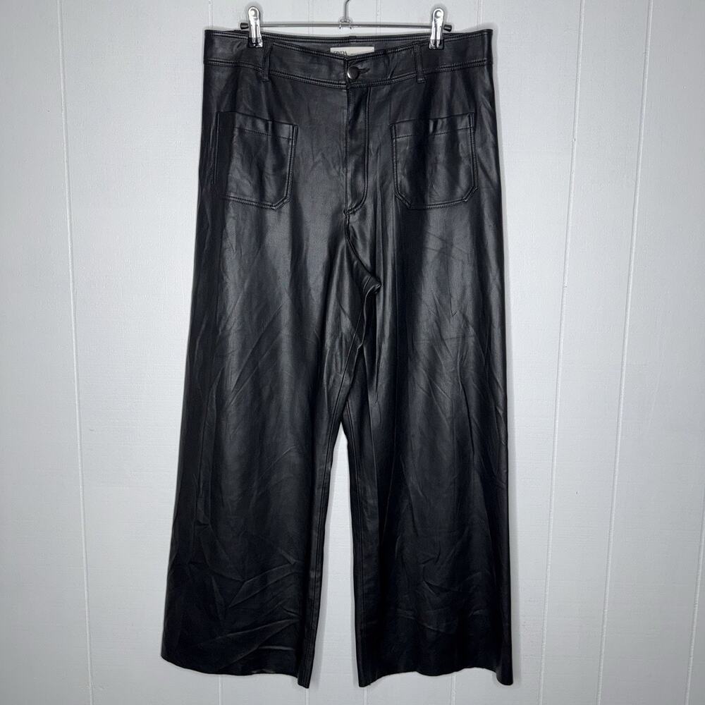 Zara Women’s Vegan Faux Leather Wide Leg Crop Pants Black Size 12